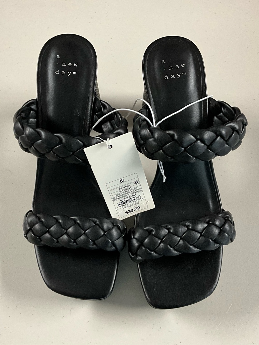 Black Braided Double-Strap Slide Mules 8.5 A New Day